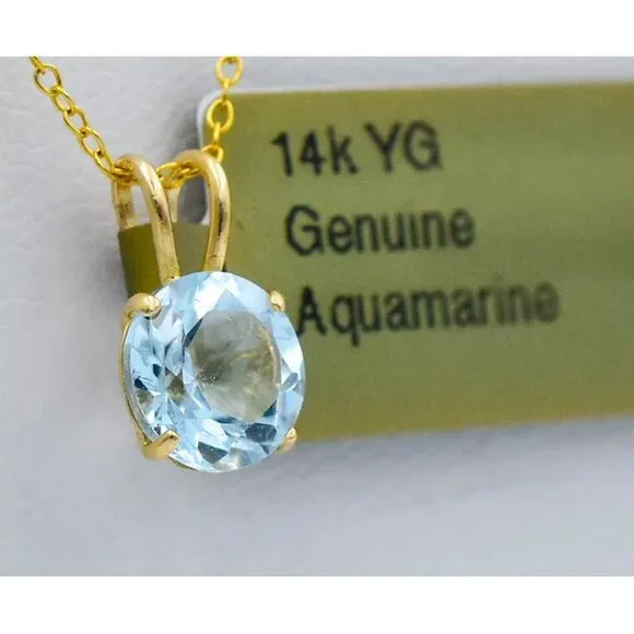 Genuine 1.07 Ct Aquamarine Pendant 14k Yellow Gold - Picture 2 of 5